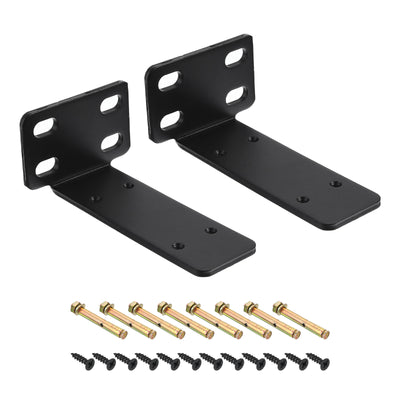 Harfington Uxcell Regalhalterungen, 2 Stück 63 x 145 mm - Regalhalterungen aus kaltgewalztem Stahl mit Schrauben, industrielle L-Halterungen für Holzregale Tischbank (Schwarz)