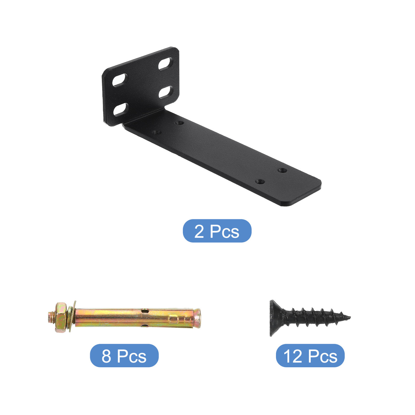 uxcell Uxcell Regalhalterungen, 2 Stück 63 x 195 mm - Regalhalterungen aus kaltgewalztem Stahl mit Schrauben, industrielle L-Halterungen für Holzregale Tischbank (Schwarz)