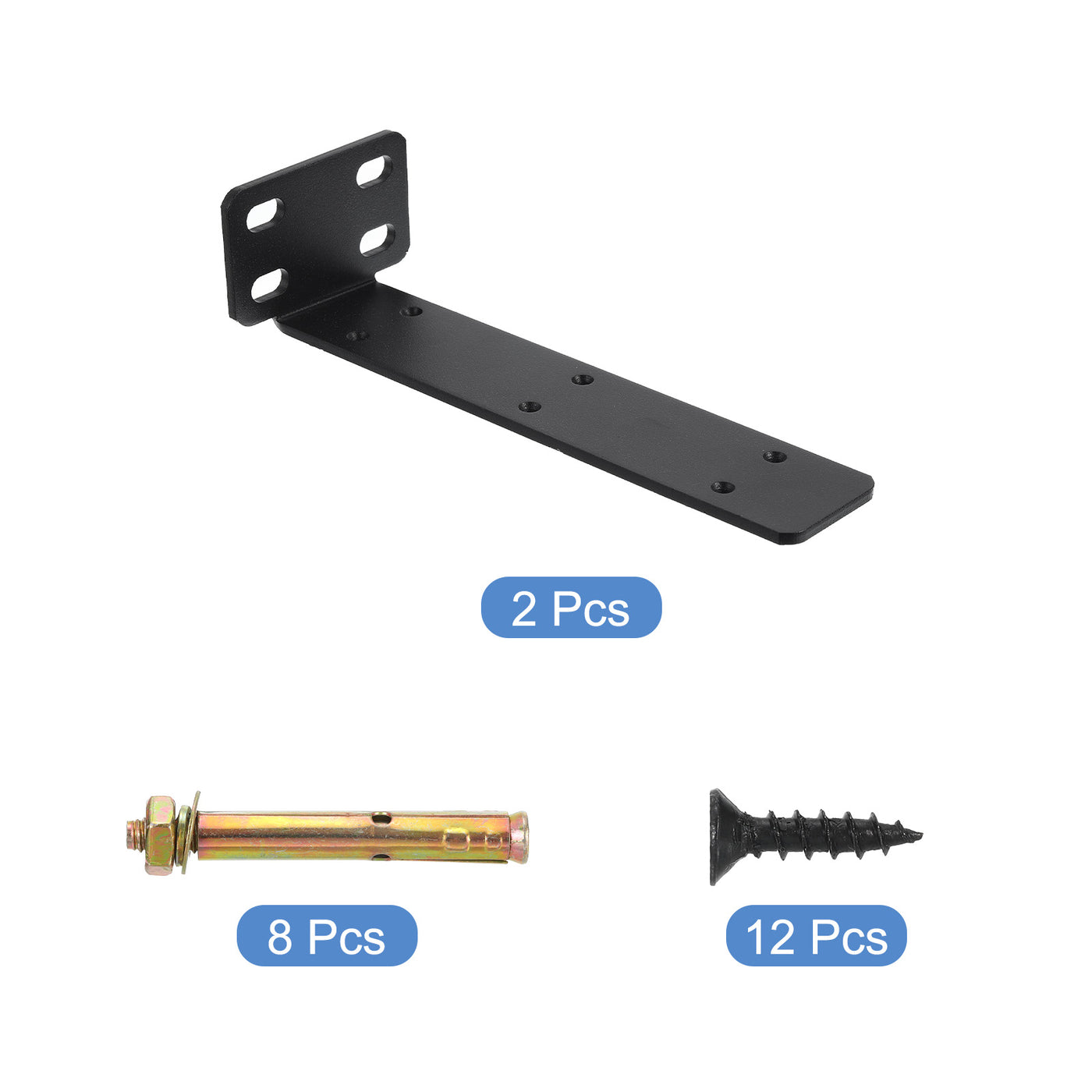 uxcell Uxcell Regalhalterungen, 2 Stück 63 x 245 mm - Regalhalterungen aus kaltgewalztem Stahl mit Schrauben, industrielle L-Halterungen für Holzregale Tischbank (Schwarz)