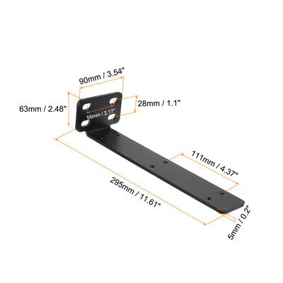 Harfington Uxcell Regalhalterungen, 2 Stück 63 x 295 mm - Regalhalterungen aus kaltgewalztem Stahl mit Schrauben, industrielle L-Halterungen für Holzregale Tischbank (Schwarz)