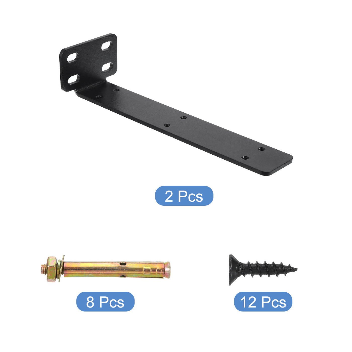 uxcell Uxcell Regalhalterungen, 2 Stück 63 x 295 mm - Regalhalterungen aus kaltgewalztem Stahl mit Schrauben, industrielle L-Halterungen für Holzregale Tischbank (Schwarz)