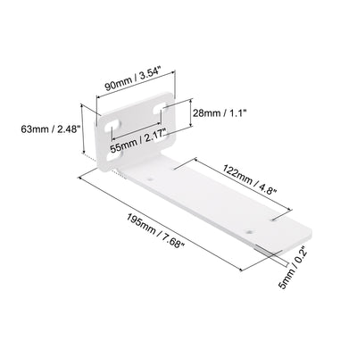 Harfington Uxcell Shelf Brackets, 2Pcs 63 x 195 mm - Cold Rolled Steel Floating Shelves Brackets with Screws, Industrial L Brackets for Wood Shelves Table Bench (White)