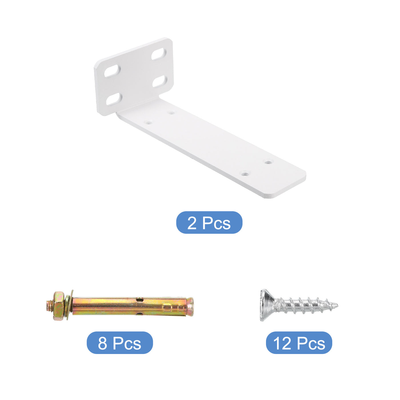 uxcell Uxcell Shelf Brackets, 2Pcs 63 x 195 mm - Cold Rolled Steel Floating Shelves Brackets with Screws, Industrial L Brackets for Wood Shelves Table Bench (White)