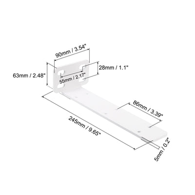 Harfington Uxcell Shelf Brackets, 2Pcs 63 x 245 mm - Cold Rolled Steel Floating Shelves Brackets with Screws, Industrial L Brackets for Wood Shelves Table Bench (White)