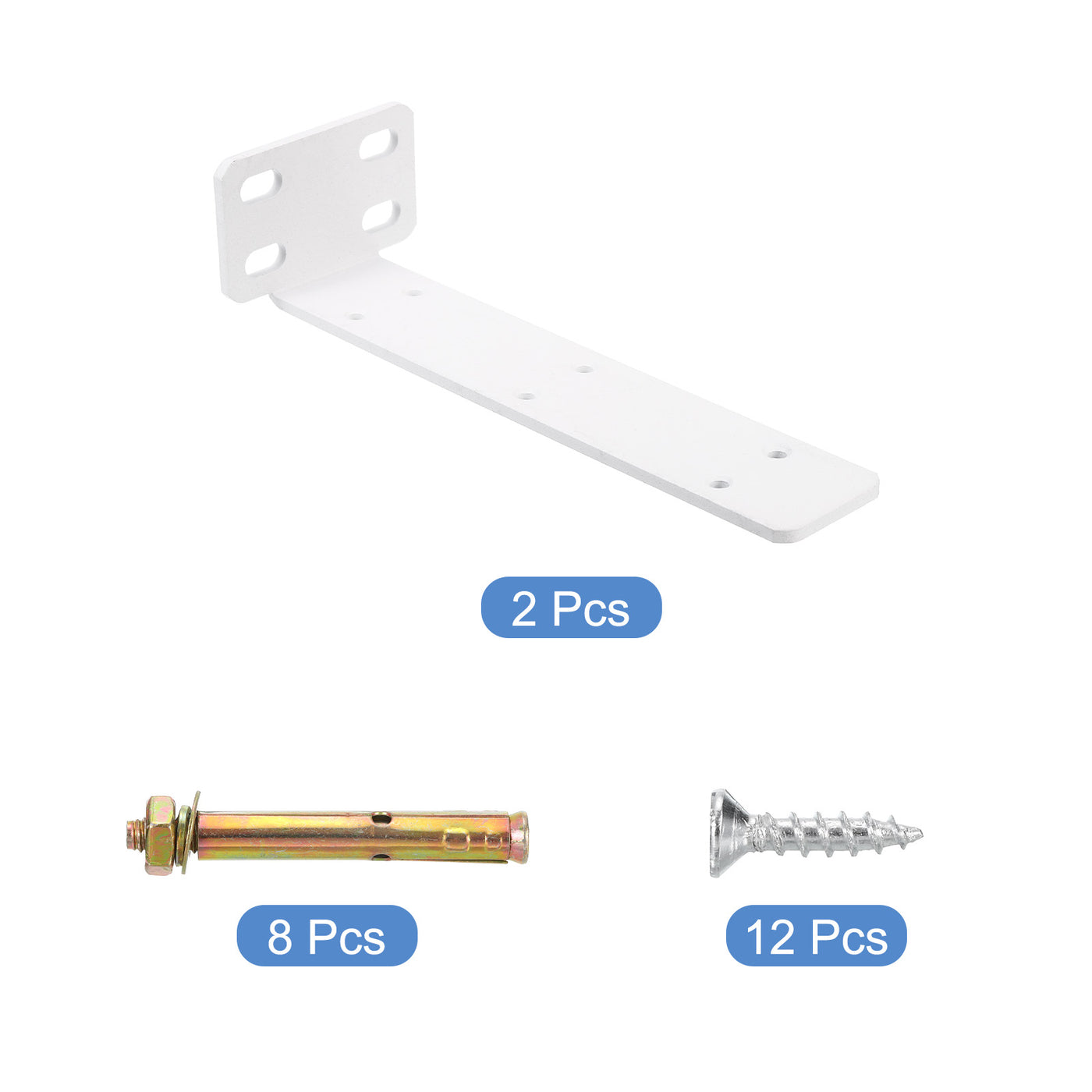 uxcell Uxcell Shelf Brackets, 2Pcs 63 x 245 mm - Cold Rolled Steel Floating Shelves Brackets with Screws, Industrial L Brackets for Wood Shelves Table Bench (White)