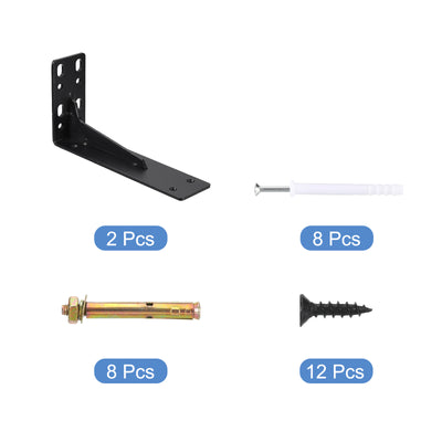 Harfington Uxcell Regalhalterungen, 2 Stück 100x195mm - Regalhalterungen aus kaltgewalztem Stahl mit Schrauben, industrielle L-Halterungen für Holzregale Tischbank (Schwarz)