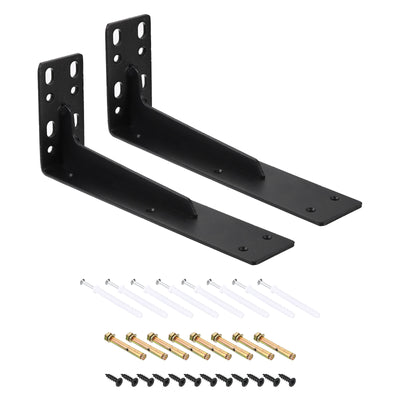 uxcell Uxcell Shelf Brackets, 2Pcs 100x245mm - Cold Rolled Steel Floating Shelves Brackets with Screws, Industrial L Brackets for Wood Shelves Table Bench (Black)