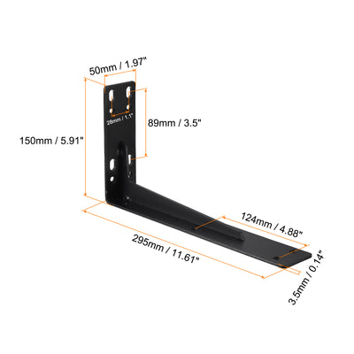 Harfington Uxcell Shelf Brackets, 2Pcs 150x295mm - Cold Rolled Steel Floating Shelves Brackets with Screws, Industrial L Brackets for Wood Shelves Table Bench (Black)