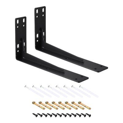 Harfington Uxcell Shelf Brackets, 2Pcs 150x295mm - Cold Rolled Steel Floating Shelves Brackets with Screws, Industrial L Brackets for Wood Shelves Table Bench (Black)