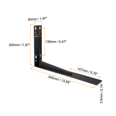 Harfington Uxcell Shelf Brackets, 2Pcs 200x345mm - Cold Rolled Steel Floating Shelves Brackets with Screws, Industrial L Brackets for Wood Shelves Table Bench (Black)