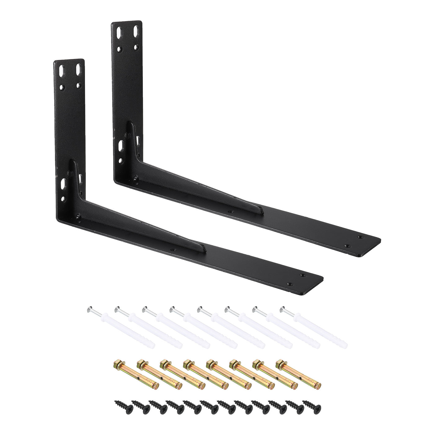 uxcell Uxcell Shelf Brackets, 2Pcs 200x345mm - Cold Rolled Steel Floating Shelves Brackets with Screws, Industrial L Brackets for Wood Shelves Table Bench (Black)