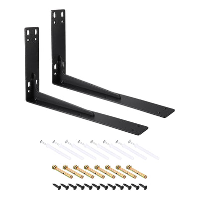 Harfington Uxcell Shelf Brackets, 2Pcs 200x345mm - Cold Rolled Steel Floating Shelves Brackets with Screws, Industrial L Brackets for Wood Shelves Table Bench (Black)