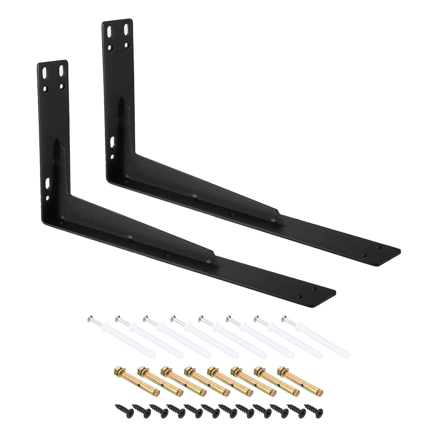 uxcell Uxcell Shelf Brackets, 2Pcs 200x395mm - Cold Rolled Steel Floating Shelves Brackets with Screws, Industrial L Brackets for Wood Shelves Table Bench (Black)