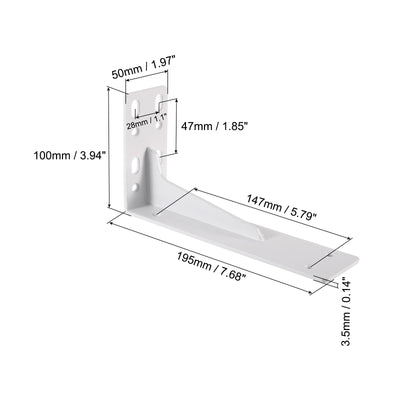 Harfington Uxcell Regalhalterungen, 2 Stück 100x195mm - Regalhalterungen aus kaltgewalztem Stahl mit Schrauben, industrielle L-Halterungen für Holzregale Tischbank (Weiß)