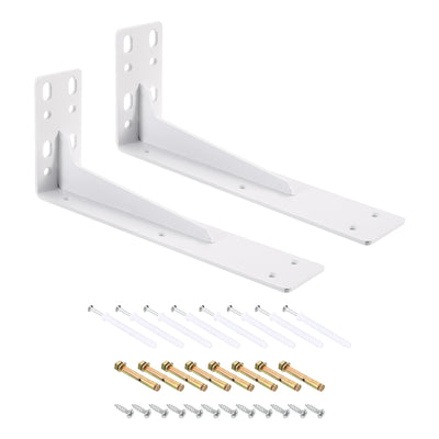 Harfington Uxcell Shelf Brackets, 2Pcs 100x245mm - Cold Rolled Steel Floating Shelves Brackets with Screws, Industrial L Brackets for Wood Shelves Table Bench (White)