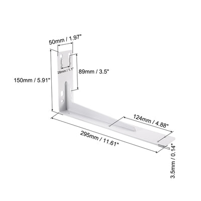 Harfington Uxcell Shelf Brackets, 2Pcs 150x295mm - Cold Rolled Steel Floating Shelves Brackets with Screws, Industrial L Brackets for Wood Shelves Table Bench (White)