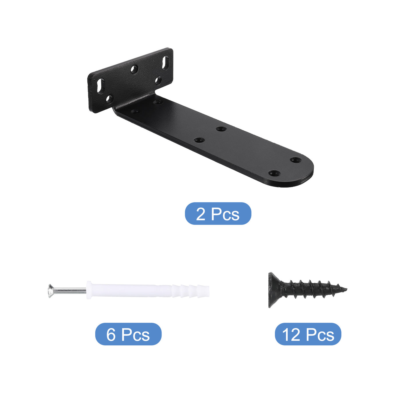 uxcell Uxcell Regalhalterungen, 2 Stück 45 x 195 mm - Regalhalterungen aus kaltgewalztem Stahl mit Schrauben, industrielle L-Halterungen für Holzregale Tischbank (Schwarz)