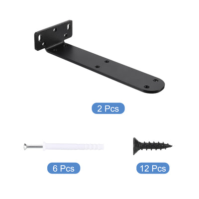 Harfington Uxcell Regalhalterungen, 2 Stück 45 x 245 mm - Regalhalterungen aus kaltgewalztem Stahl mit Schrauben, industrielle L-Halterungen für Holzregale Tischbank (Schwarz)