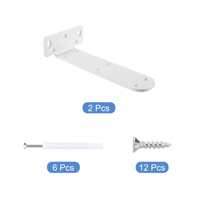 Harfington Uxcell Shelf Brackets, 2Pcs 45 x 195 mm - Cold Rolled Steel Floating Shelves Brackets with Screws, Industrial L Brackets for Wood Shelves Table Bench (White)