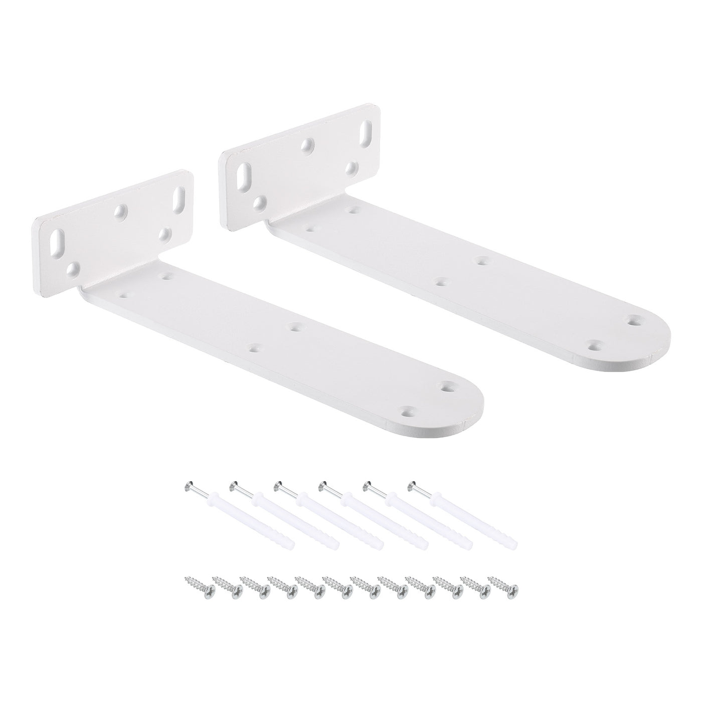 uxcell Uxcell Shelf Brackets, 2Pcs 45 x 195 mm - Cold Rolled Steel Floating Shelves Brackets with Screws, Industrial L Brackets for Wood Shelves Table Bench (White)