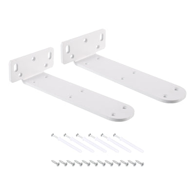 Harfington Uxcell Shelf Brackets, 2Pcs 45 x 195 mm - Cold Rolled Steel Floating Shelves Brackets with Screws, Industrial L Brackets for Wood Shelves Table Bench (White)