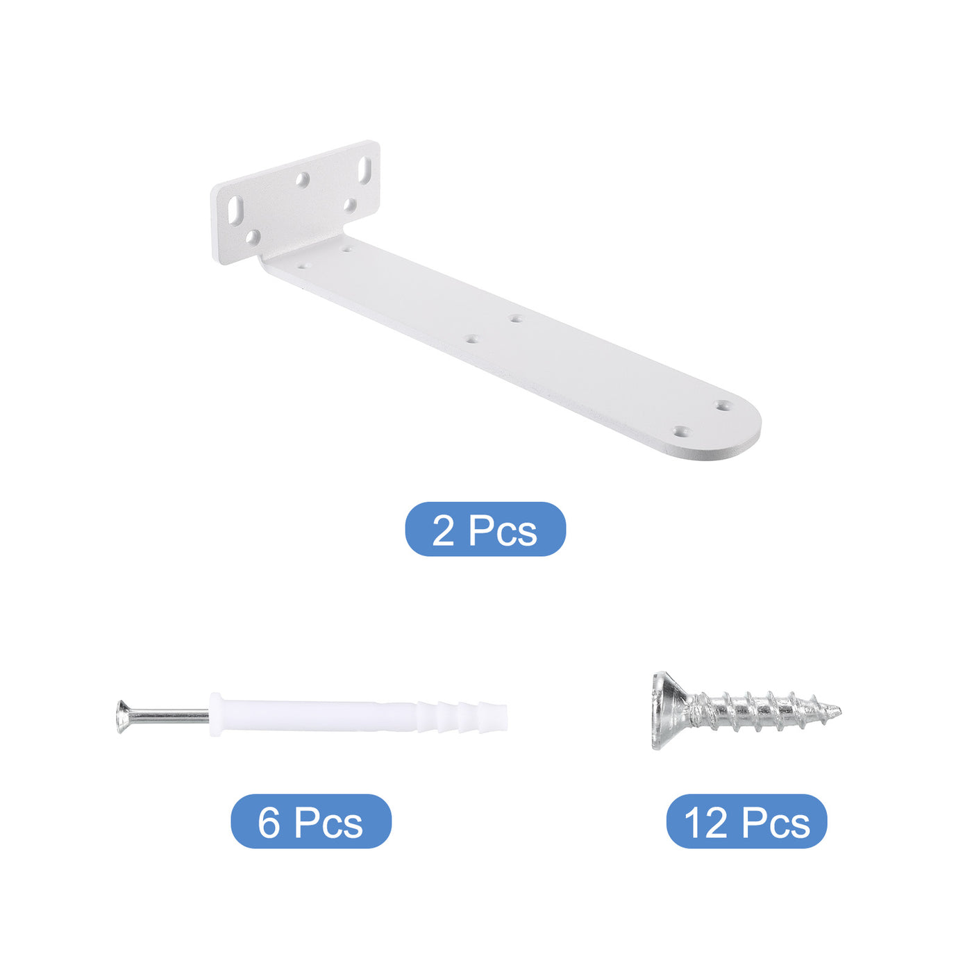 uxcell Uxcell Shelf Brackets, 2Pcs 45 x 245 mm - Cold Rolled Steel Floating Shelves Brackets with Screws, Industrial L Brackets for Wood Shelves Table Bench (White)