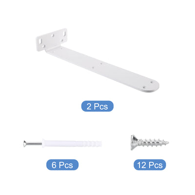 Harfington Uxcell Shelf Brackets, 2Pcs 45 x 295 mm - Cold Rolled Steel Floating Shelves Brackets with Screws, Industrial L Brackets for Wood Shelves Table Bench (White)