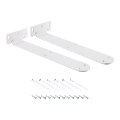 Harfington Uxcell Shelf Brackets, 2Pcs 45 x 295 mm - Cold Rolled Steel Floating Shelves Brackets with Screws, Industrial L Brackets for Wood Shelves Table Bench (White)