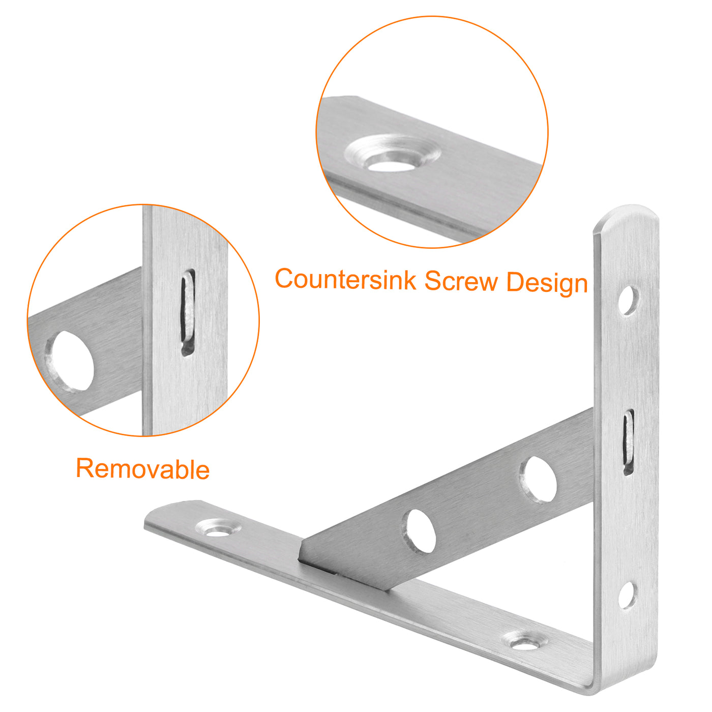 uxcell Uxcell Regalhalterungen, 2 Stück 6" x 0,8" - Edelstahl-Solid-Dreieckshalterung mit Schrauben, abnehmbare L-Halterungen zur DIY-Schwebetischregal (3 mm dick)