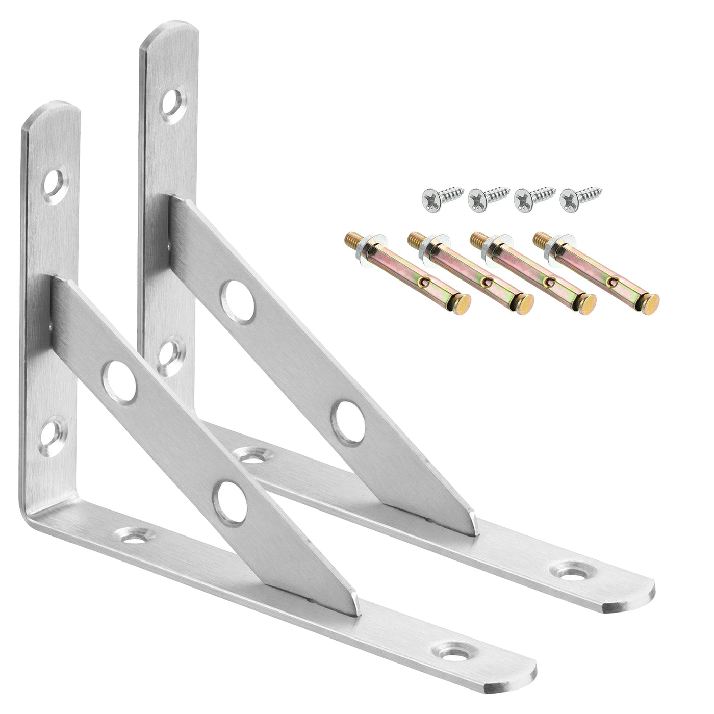 uxcell Uxcell Shelf Brackets, 2Pcs 6" - Stainless Steel Solid Triangle Bracket with Screws, Removable Support L Brackets for DIY Floating Table Shelf (3mm Thick)