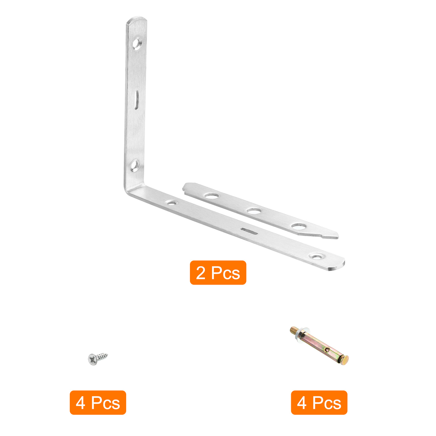 uxcell Uxcell Regalhalterungen, 2 Stück 8" x 0,8" - Edelstahl-Solid-Dreieckshalterung mit Schrauben, abnehmbare L-Halterungen zur DIY-Schwebetischregal (3 mm dick)