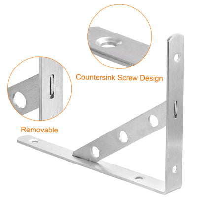 Harfington Uxcell Regalhalterungen, 2 Stück 8" x 0,8" - Edelstahl-Solid-Dreieckshalterung mit Schrauben, abnehmbare L-Halterungen zur DIY-Schwebetischregal (3 mm dick)