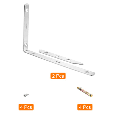 Harfington Uxcell Shelf Brackets, 2Pcs 10" - Stainless Steel Solid Triangle Bracket with Screws, Removable Support L Brackets for DIY Floating Table Shelf (3mm Thick)