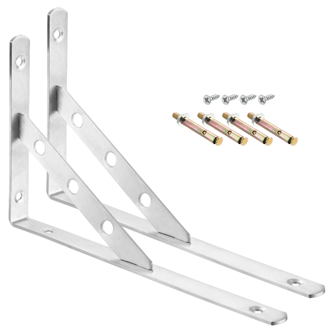 uxcell Uxcell Shelf Brackets, 2Pcs 10" - Stainless Steel Solid Triangle Bracket with Screws, Removable Support L Brackets for DIY Floating Table Shelf (3mm Thick)