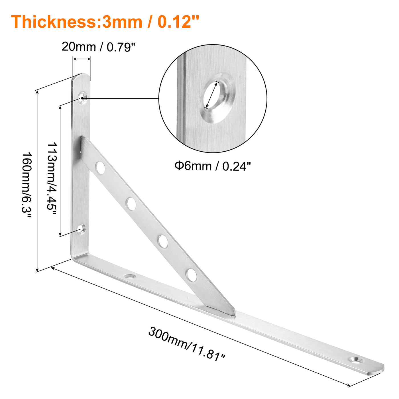 uxcell Uxcell Regalhalterungen, 2 Stück 12" x 0,8" - Edelstahl-Solid-Dreieckshalterung mit Schrauben, abnehmbare L-Halterungen zur DIY-Schwebetischregal (3 mm dick)