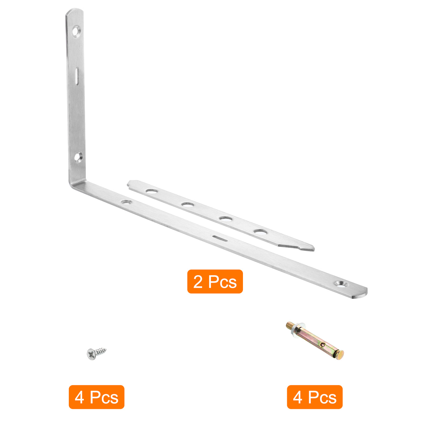 uxcell Uxcell Regalhalterungen, 2 Stück 12" x 0,8" - Edelstahl-Solid-Dreieckshalterung mit Schrauben, abnehmbare L-Halterungen zur DIY-Schwebetischregal (3 mm dick)