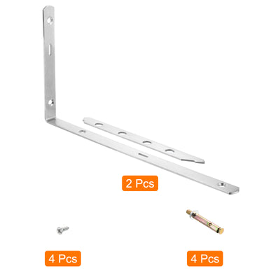 Harfington Uxcell Regalhalterungen, 2 Stück 12" x 0,8" - Edelstahl-Solid-Dreieckshalterung mit Schrauben, abnehmbare L-Halterungen zur DIY-Schwebetischregal (3 mm dick)