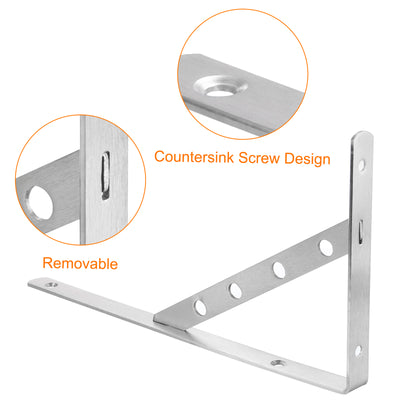 Harfington Uxcell Regalhalterungen, 2 Stück 12" x 0,8" - Edelstahl-Solid-Dreieckshalterung mit Schrauben, abnehmbare L-Halterungen zur DIY-Schwebetischregal (3 mm dick)