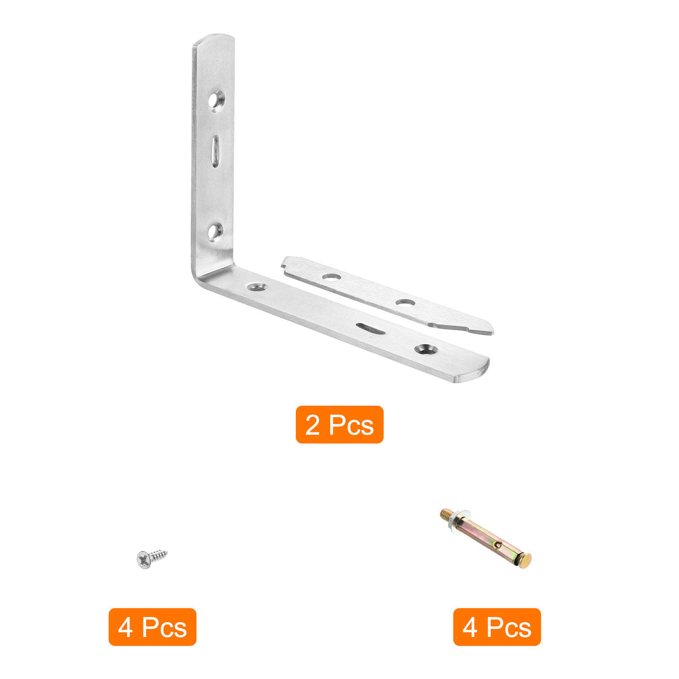 uxcell Uxcell Regalhalterungen, 2 Stück 6" x 1" - Edelstahl-Solid-Dreieckshalterung mit Schrauben, abnehmbare L-Halterungen zur DIY-Schwebetischregal (4 mm dick)