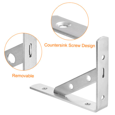 Harfington Uxcell Regalhalterungen, 2 Stück 6" x 1" - Edelstahl-Solid-Dreieckshalterung mit Schrauben, abnehmbare L-Halterungen zur DIY-Schwebetischregal (4 mm dick)