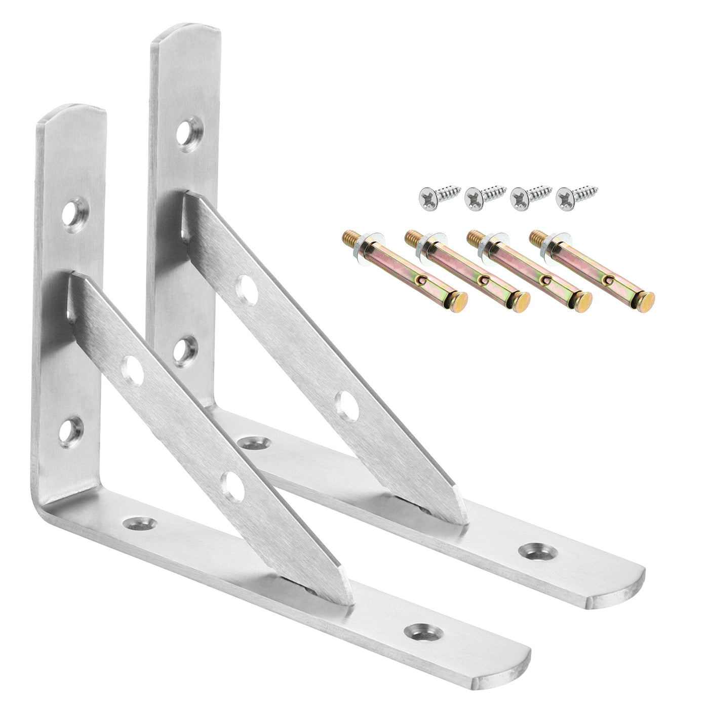 uxcell Uxcell Shelf Brackets, 2Pcs 6" - Stainless Steel Solid Triangle Bracket with Screws, Removable Support L Brackets for DIY Floating Table Shelf (4mm Thick)