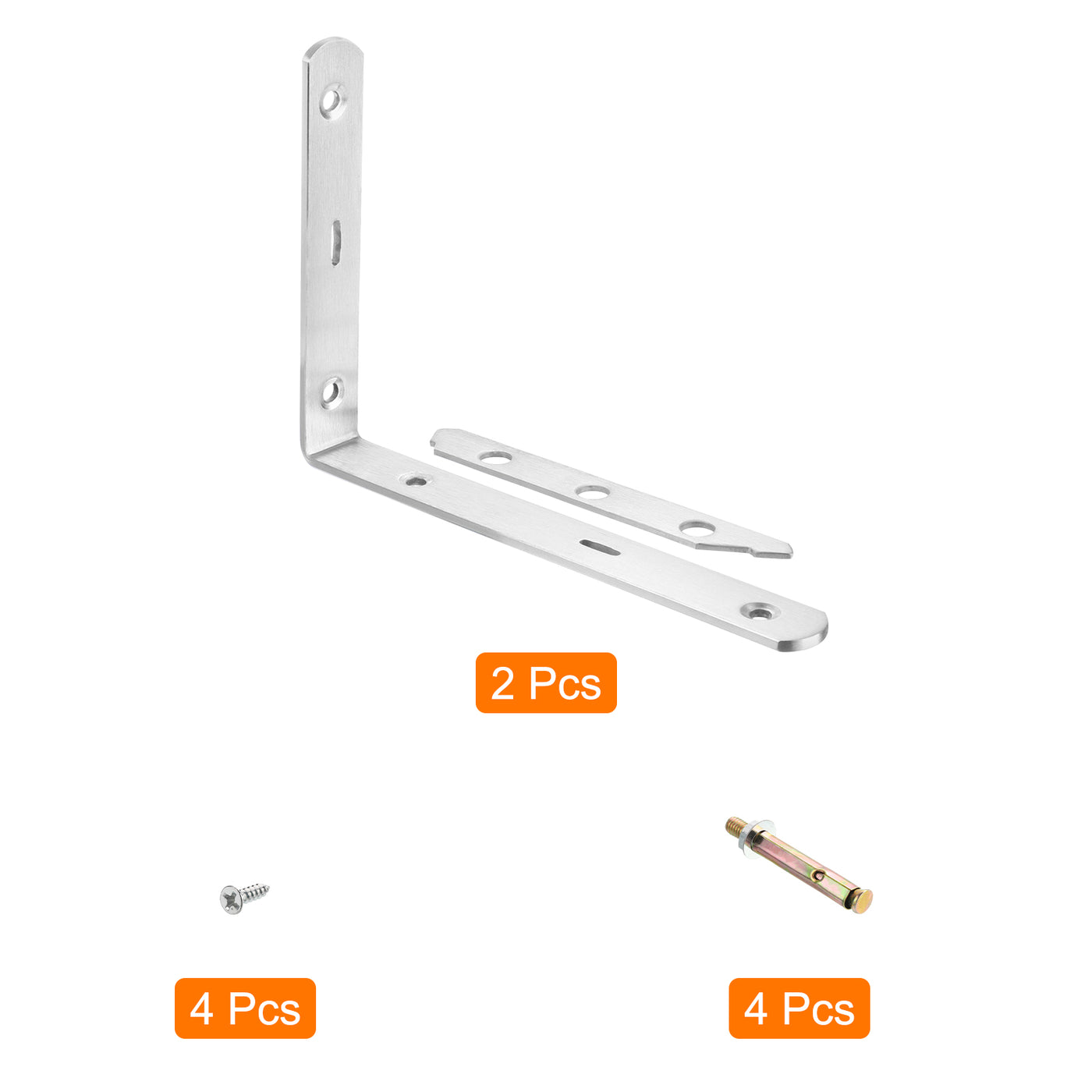 uxcell Uxcell Regalhalterungen, 2 Stück 8" x 1" - Edelstahl-Solid-Dreieckshalterung mit Schrauben, abnehmbare L-Halterungen zur DIY-Schwebetischregal (4 mm dick)