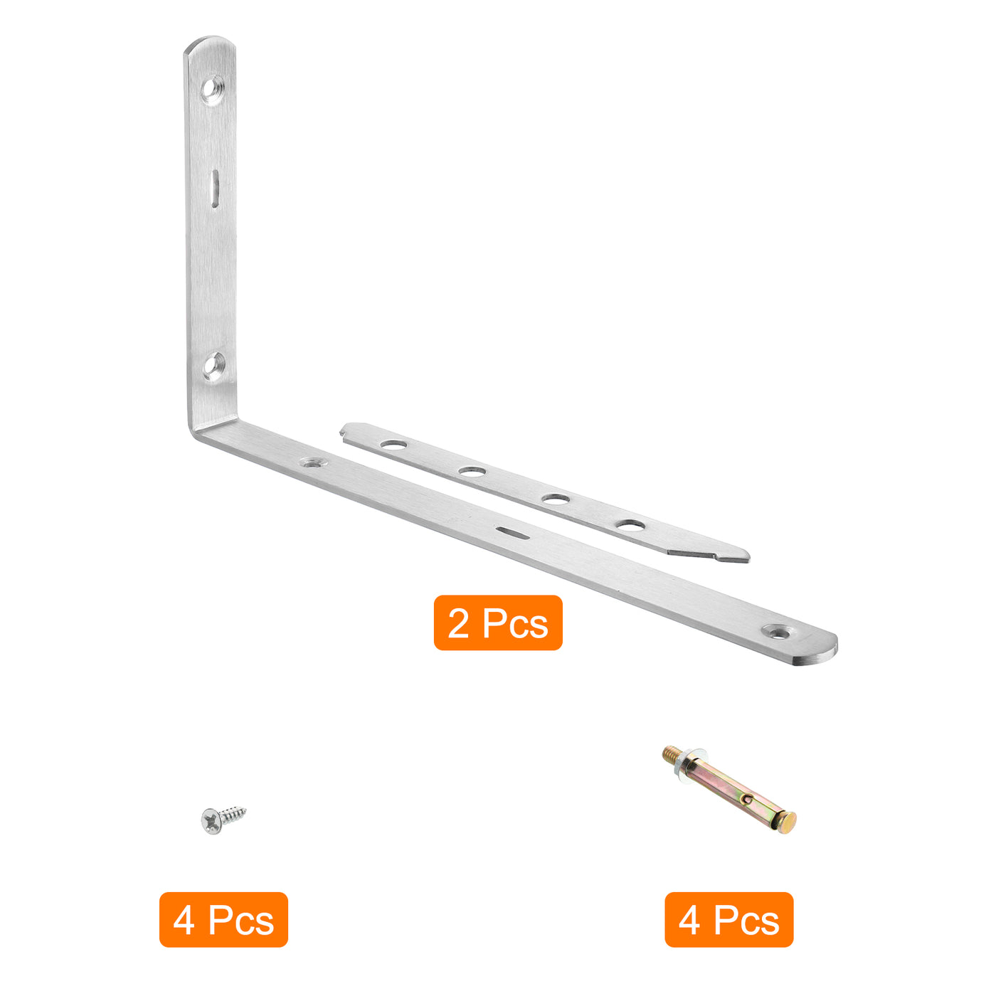 uxcell Uxcell Regalhalterungen, 2 Stück 12" x 1" - Edelstahl-Solid-Dreieckshalterung mit Schrauben, abnehmbare L-Halterungen zur DIY-Schwebetischregal (4 mm dick)