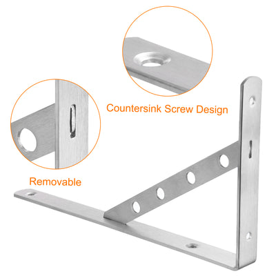 Harfington Uxcell Regalhalterungen, 2 Stück 12" x 1" - Edelstahl-Solid-Dreieckshalterung mit Schrauben, abnehmbare L-Halterungen zur DIY-Schwebetischregal (4 mm dick)