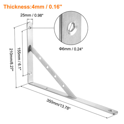 Harfington Uxcell Regalhalterungen, 2 Stück 14" x 1" - Edelstahl-Solid-Dreieckshalterung mit Schrauben, abnehmbare L-Halterungen zur DIY-Schwebetischregal (4 mm dick)