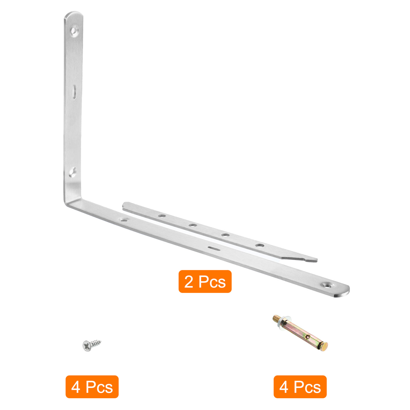 uxcell Uxcell Regalhalterungen, 2 Stück 14" x 1" - Edelstahl-Solid-Dreieckshalterung mit Schrauben, abnehmbare L-Halterungen zur DIY-Schwebetischregal (4 mm dick)