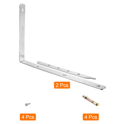 Harfington Uxcell Shelf Brackets, 2Pcs 14" - Stainless Steel Solid Triangle Bracket with Screws, Removable Support L Brackets for DIY Floating Table Shelf (4mm Thick)