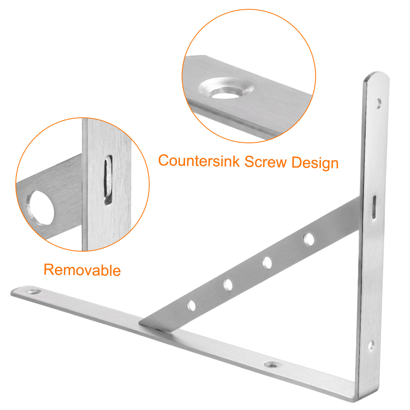 uxcell Uxcell Shelf Brackets, 2Pcs 14" - Stainless Steel Solid Triangle Bracket with Screws, Removable Support L Brackets for DIY Floating Table Shelf (4mm Thick)