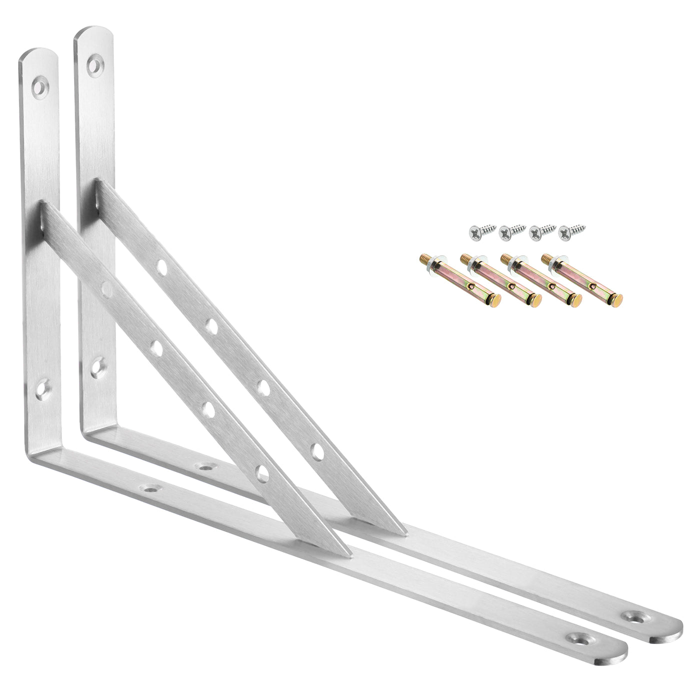 uxcell Uxcell Shelf Brackets, 2Pcs 14" - Stainless Steel Solid Triangle Bracket with Screws, Removable Support L Brackets for DIY Floating Table Shelf (4mm Thick)