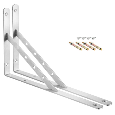 Harfington Uxcell Shelf Brackets, 2Pcs 14" - Stainless Steel Solid Triangle Bracket with Screws, Removable Support L Brackets for DIY Floating Table Shelf (4mm Thick)